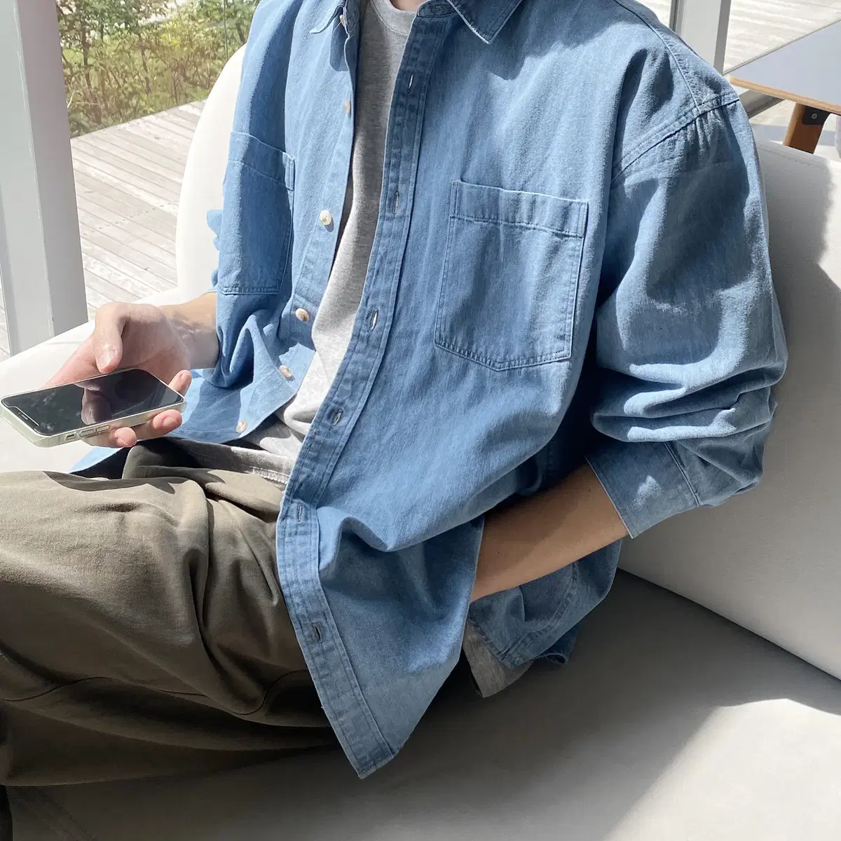 오버핏 데님셔츠 남녀공용 청남방