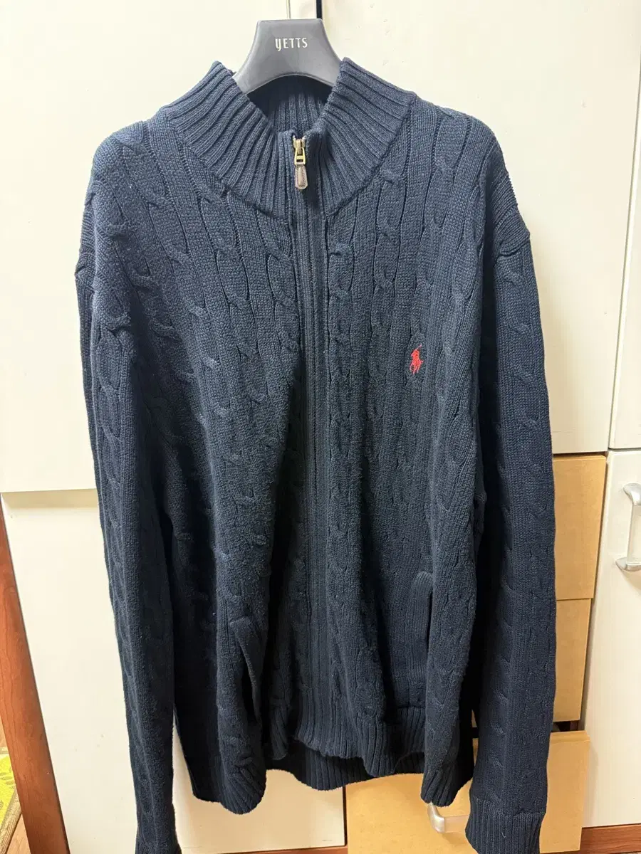[XL] Polo Ralph Lauren Cable Knit Full-Zipper Navy