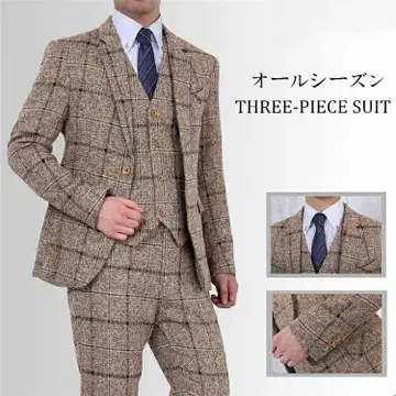 3피스 수트 재고 사이즈 M~5XL 셋업 남성 체크 무늬 단추 1개