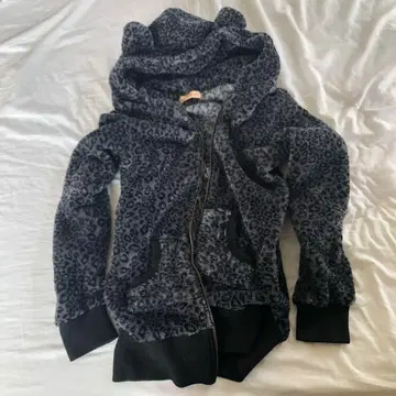 헤이세이 갸루 곰돌이 귀 레오파드 무늬 폭신폭신 후드티