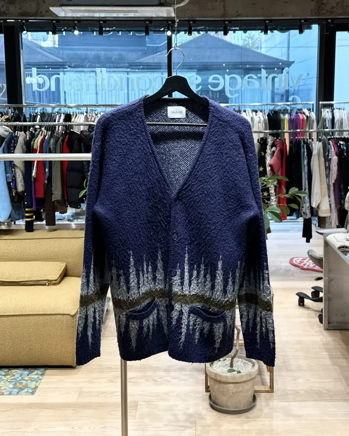 칼오라인 18fw 블루 모헤어혼방 가디건