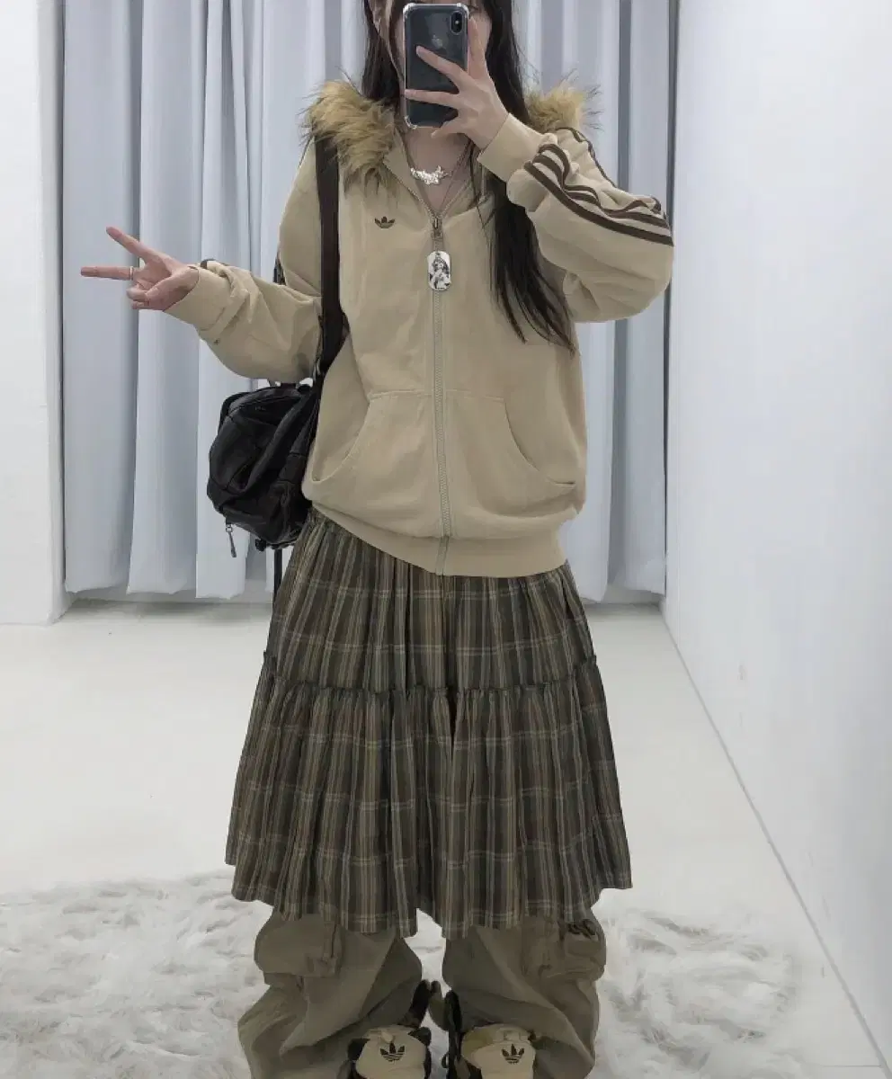 Sun Garden 90s Adidas Brown Fur Hooded Waffle Track Top Set