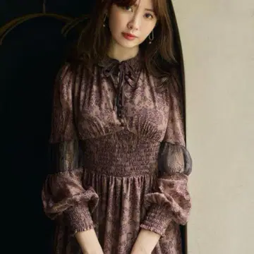 Herlipto 겨울 플로럴 롱 슬리브 드레스