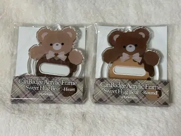 후쿠야 아크릴 캔뱃지 프레임 안아주는 베어 라운드 하트 베이지
