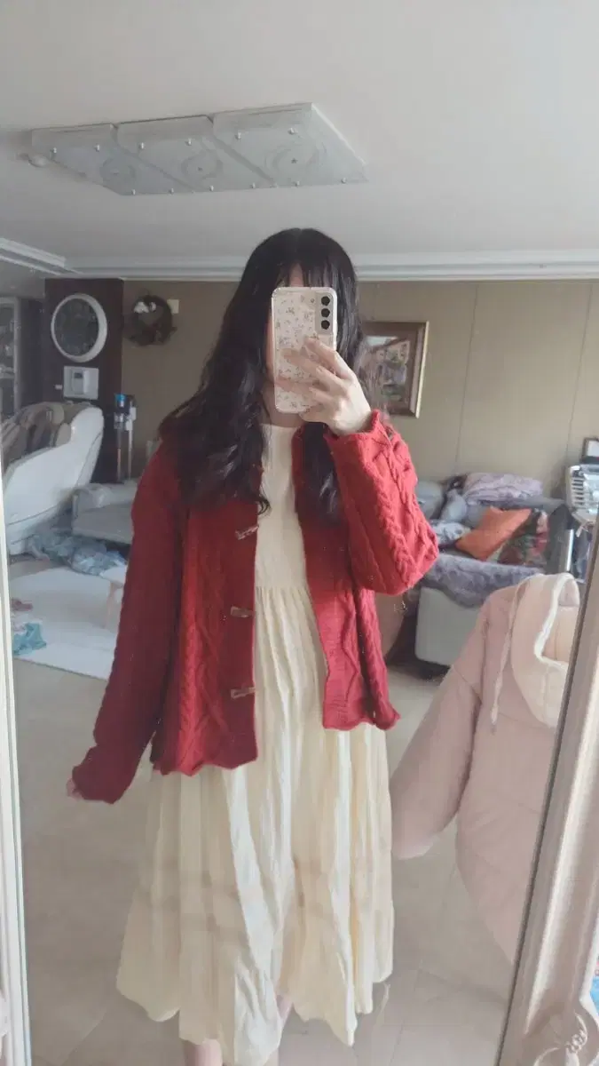 존예 빨간색 가디건 버터 원피스 코디세트 :)