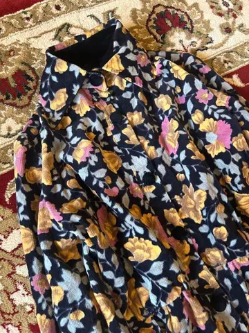 빈티지 벨로아 긴팔 원피스 꽃무늬 이티미 로치 레트로