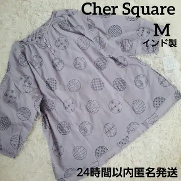 택 포함 새상품 셰르 스퀘어 손으로 엮은 공 자수 튜닉 M 퍼플 보라색