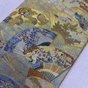 BY5653 전통 후쿠로 오비 순실크 호몬기 후리소데 이로무지 부채 학