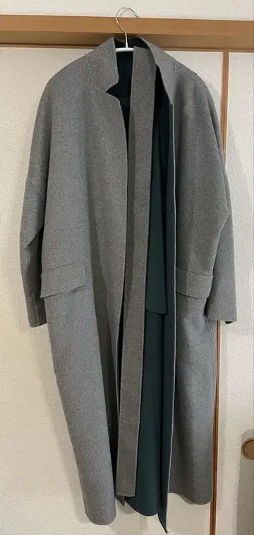미라 오웬 리버서블 롱 코트 그레이/그린 기장 110cm