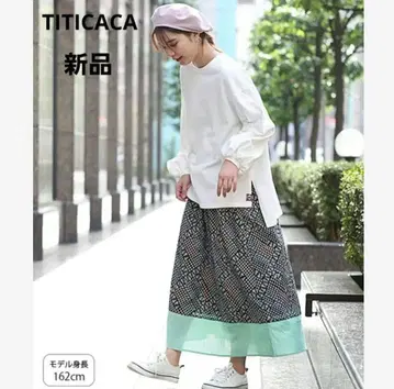 티티카카 새상품 패널 키카 플라워 스커트 네이비