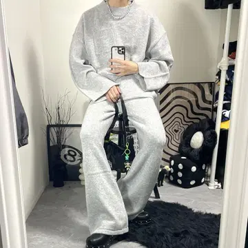 셋업 와이드 팬츠 니트 팬츠 오버 사이즈 니트 짧은 길이