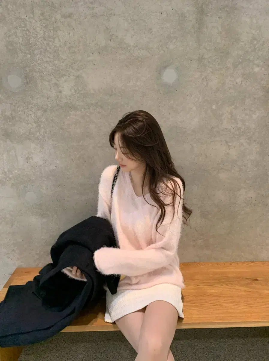 제니오 웜허그브이니트 앙고라 베이비핑크 zaenio hug V knit