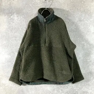 노스페이스 플리스 카키 무지 긴팔 하프 지퍼 로고