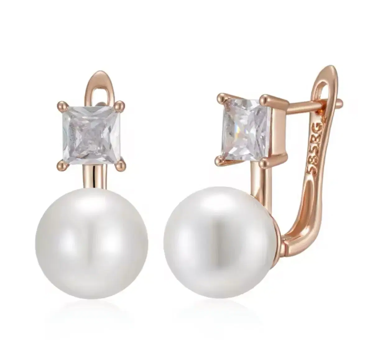 14K Gold Plated 진주스퀘어다이아귀걸이