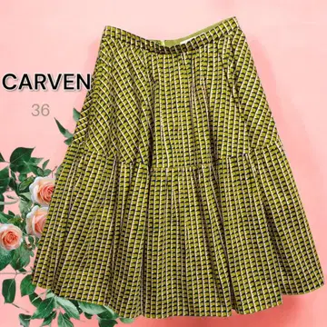 CARVEN 칼벤 지오메트릭 큐브 패턴 무릎 길이 플레어 스커트