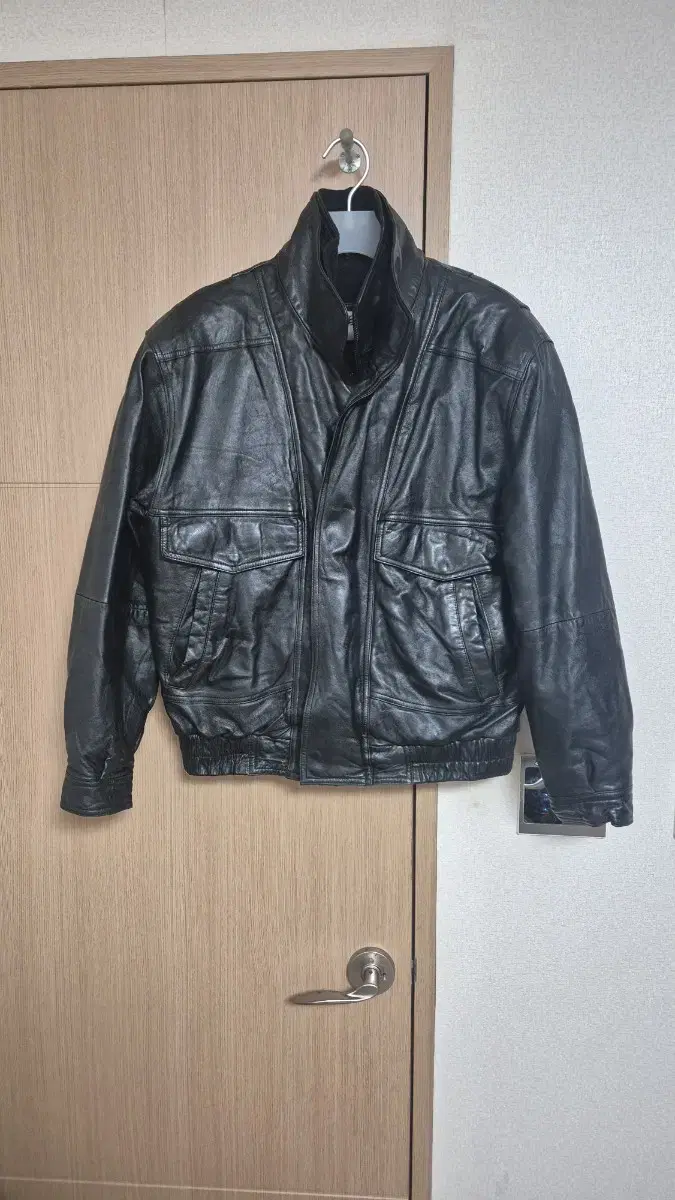 High-Neck Leather Bomber Jacket