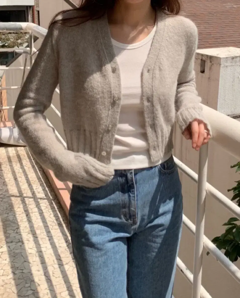 플라넬 알파카 크롭 가디건 그레이