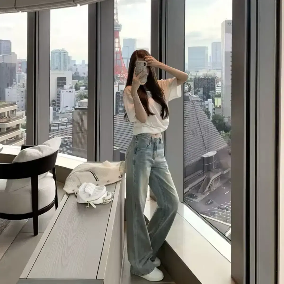 Early An Shu 빈티지 스트레이트 데님 일자핏 청바지