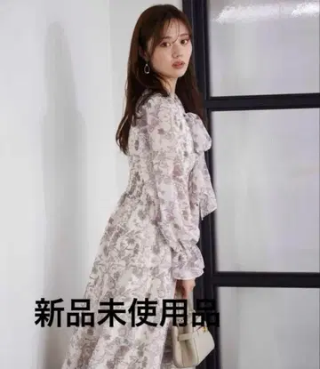 미사용품 Proportion 플라워 리본 셔링 원피스