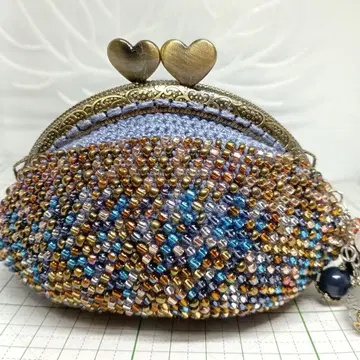 유리 비즈 소형 코인 케이스 하트형 클로징 참 포함