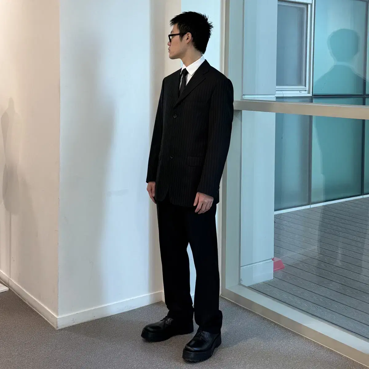 베르사체 컬렉션 울 스트라이프 셋업 수트 50