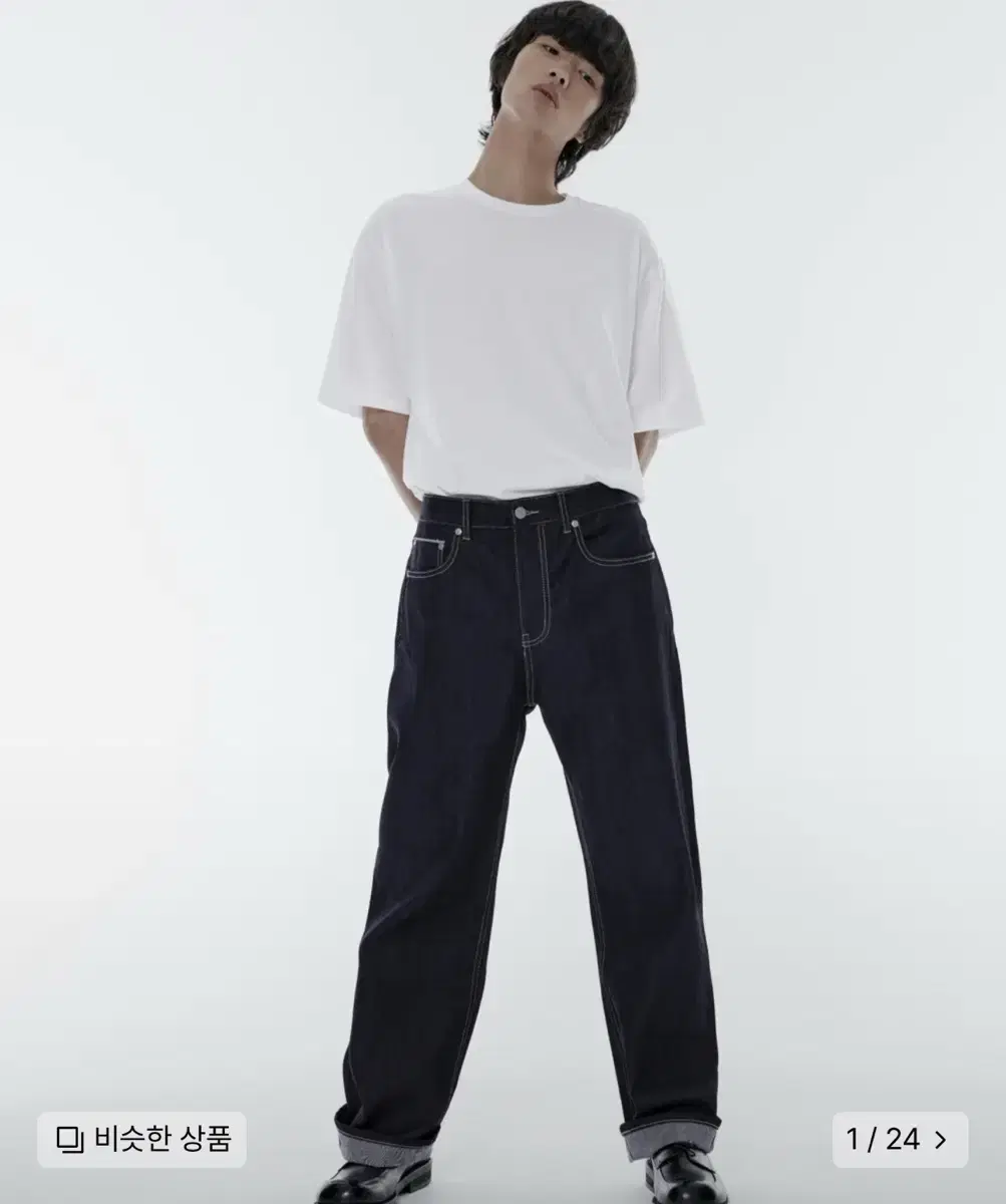무신사 스탠다드 셀비지 레귤러 핏 데님 팬츠 [딥 인디고]