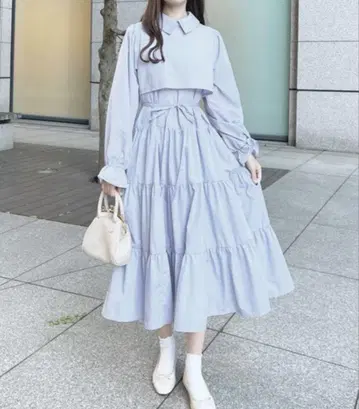 apres jour 아프레 주르 모듬 티어드 원피스 스카이블루