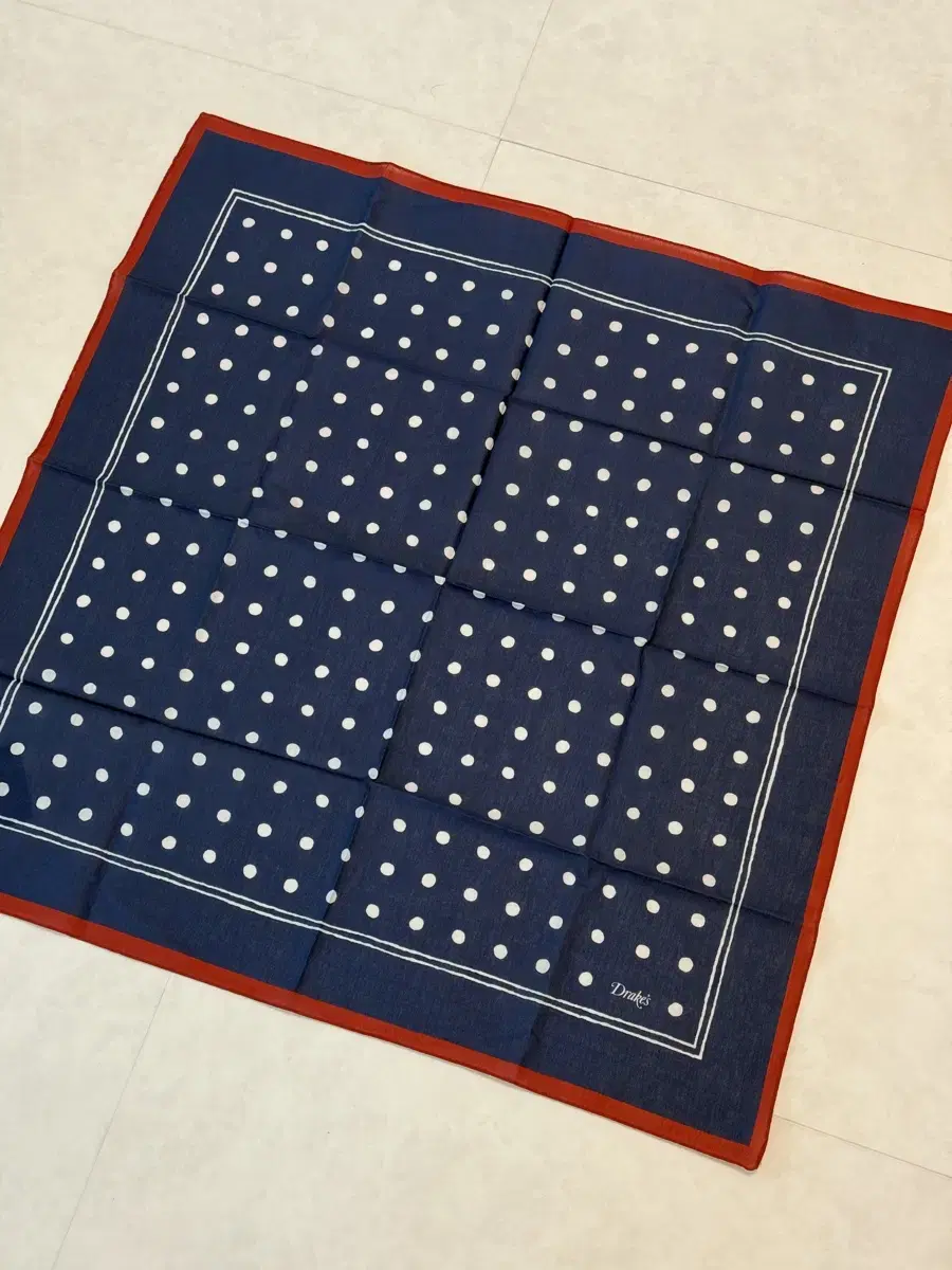 Drake's Navy Polka Dot Print Scarf