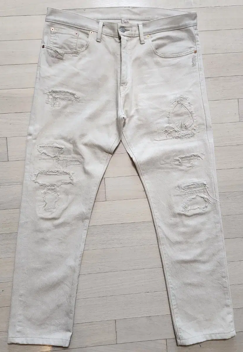RRL Ralph Lauren / Distressed Beige Denim Jeans / 34