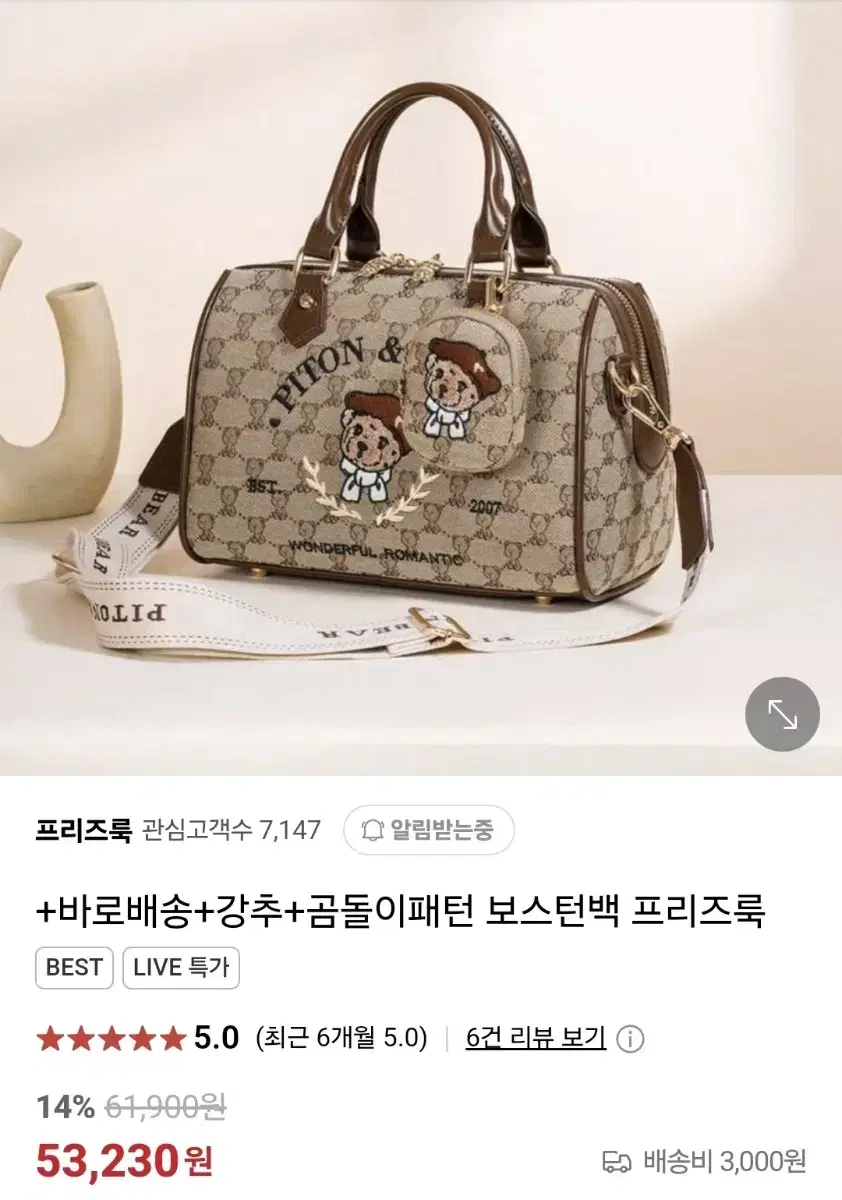 곰돌이패턴 보스턴백 강추 프리즈룩