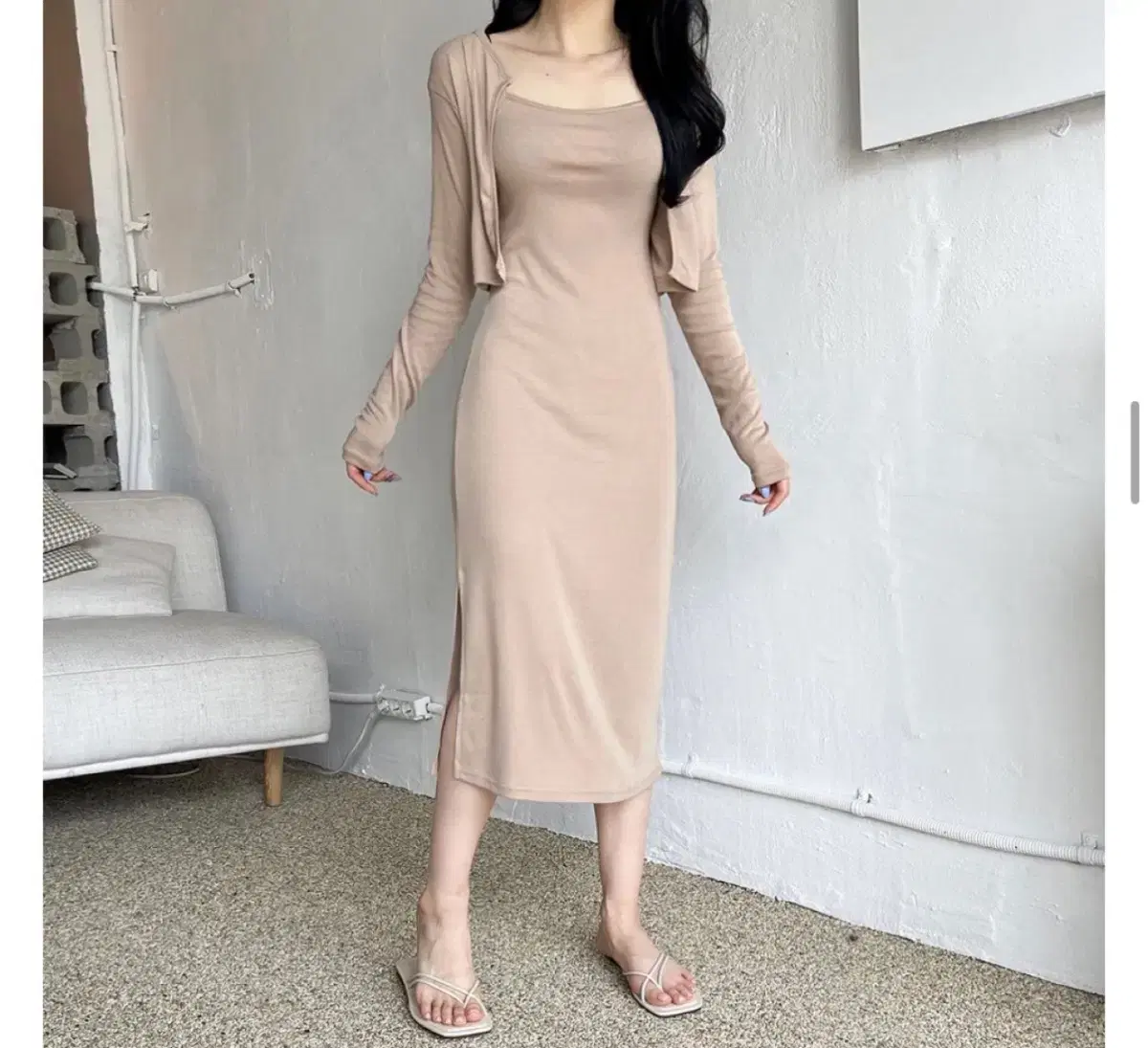 에이블리 베이지 원피스 셋업 투피스