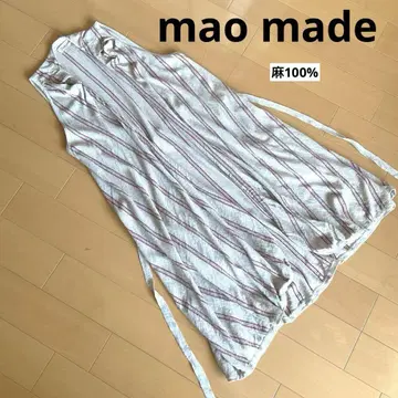 마오메이드 린넨 100% 니트 롱 베스트 벨트끈 포함 스트라이프