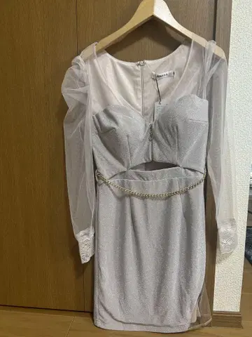 실버 바디콘 드레스 시스루 소매