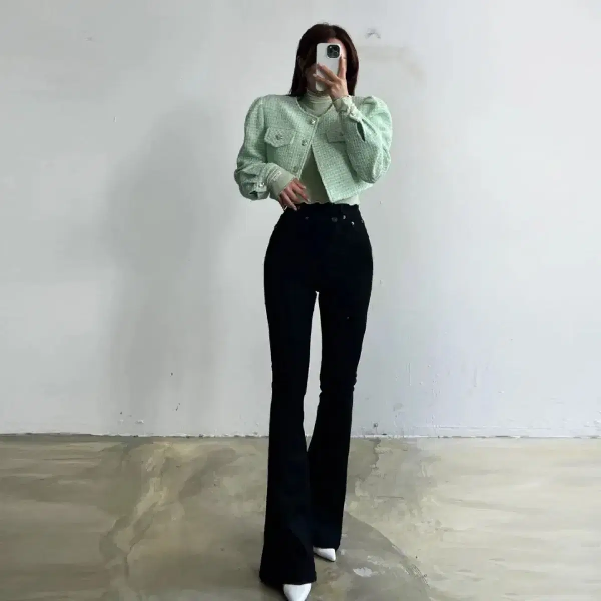 드엘랑 하이 언발 스판 부츠컷 팬츠