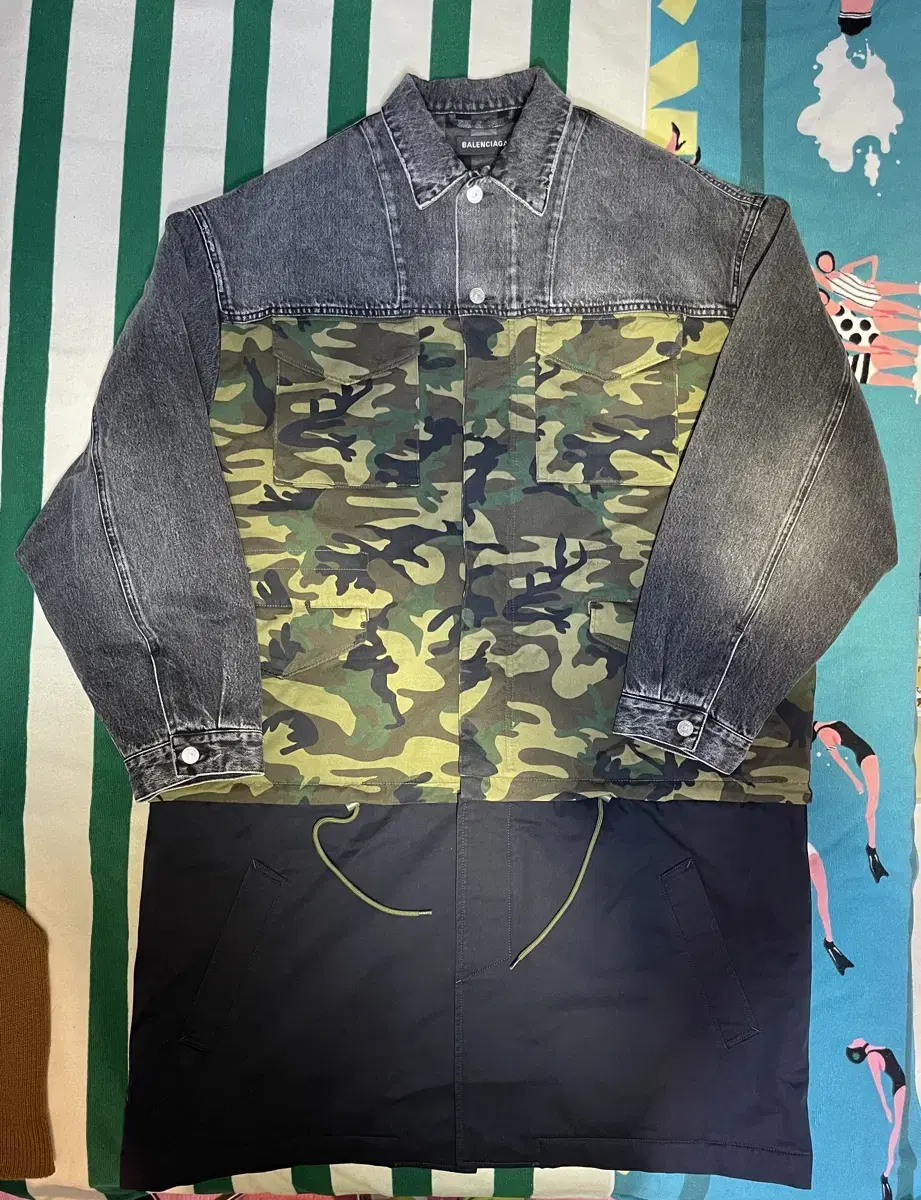 Balenciaga Black-Blue Camo Padded Coat, size 48