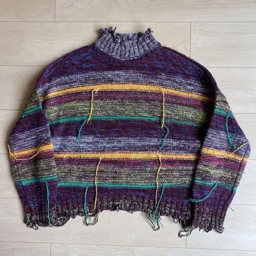 MAISON FLANEUR 22aw 멀티 보더 데미지 니트