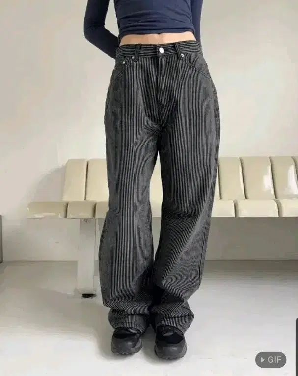 옵텐소 패치 스트라이프 데님 팬츠 m / 블랙업 릿킴 김아홉 아워캐비넷