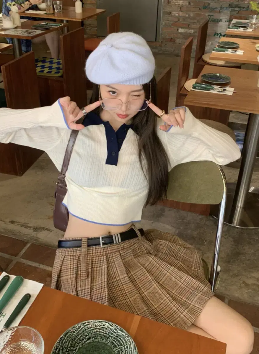 카라 니트 골지니트 크롭니트 아이보리