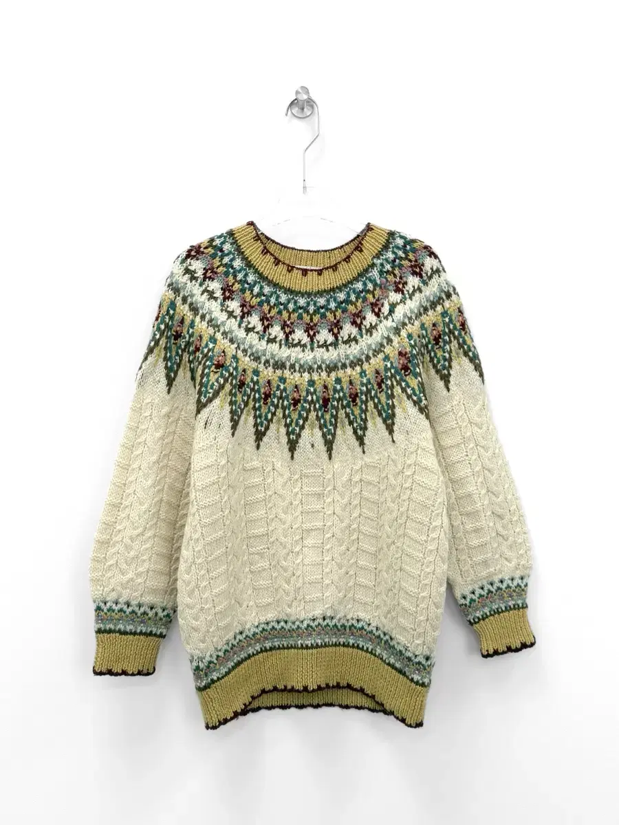 Atelier Meiku Hand Knit 노르딕 패턴 케이블 울 스웨터