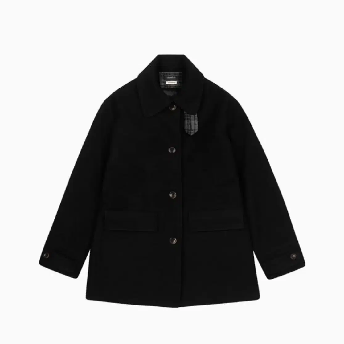 ジャケット・アウター OHESHIO CHECK HALF WOOL COAT BLACK O'Hershio Check Half-Wool Coat, Black #오헤시오,#코이세이오