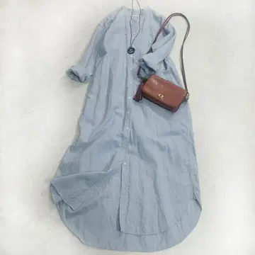 어반 리서치 셔츠 원피스 밴드 카라 겉옷 라이트 블루 리넨 마