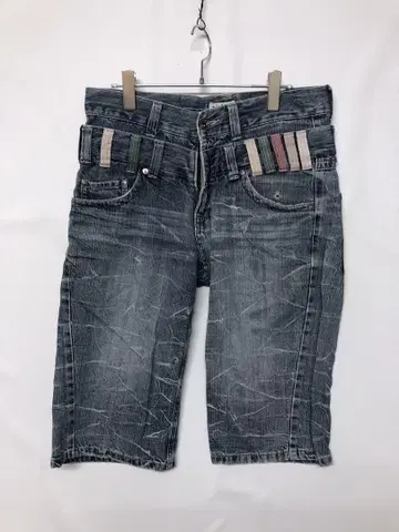 Nylaus 헤이세이 아카이브 구제 의류 더블 허리 크랙 데님 숏팬츠