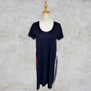 사카이 리넨 이색 소재 도킹 튜닉 티셔츠 원피스