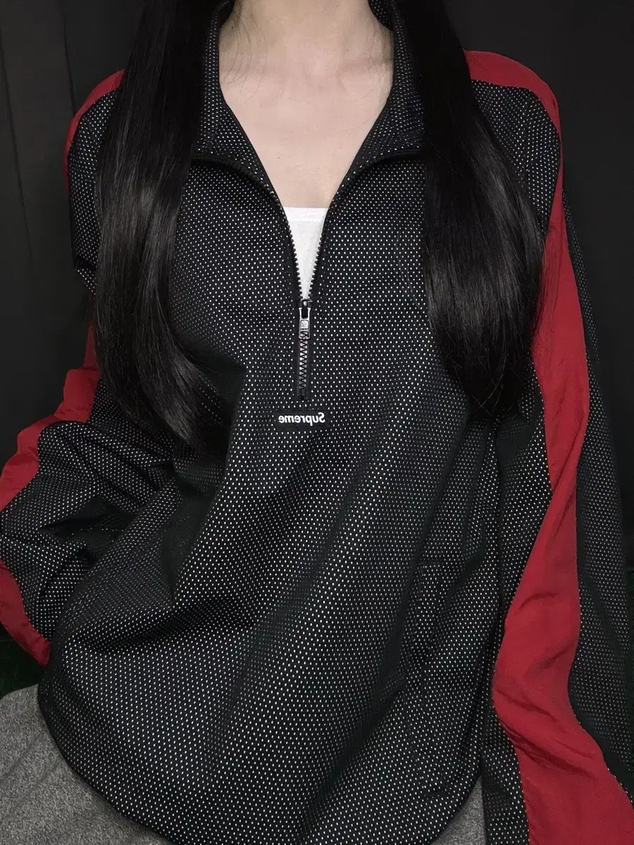 슈프림 하프집 메쉬 풀오버 아노락