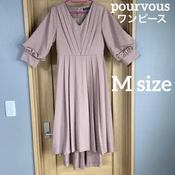 pourvous 풀뷰 원피스 M사이즈 핑크 베이지 퍼프 슬리브