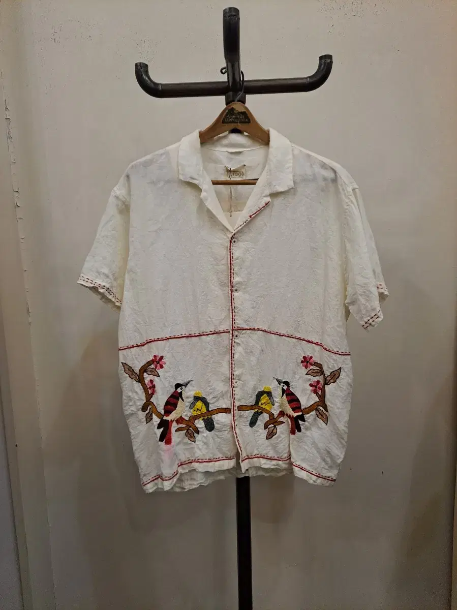 하라고 HARAGO Embroidered Linen Shirt L