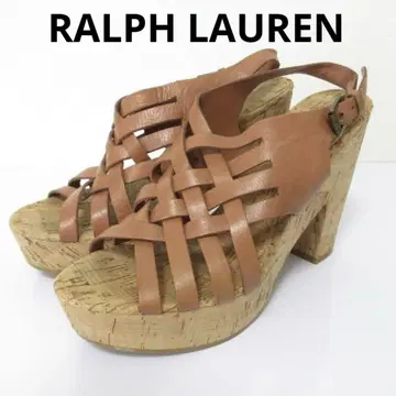 RALPH LAUREN 메쉬 가죽 뜨개질 하이힐 샌들 7.5B