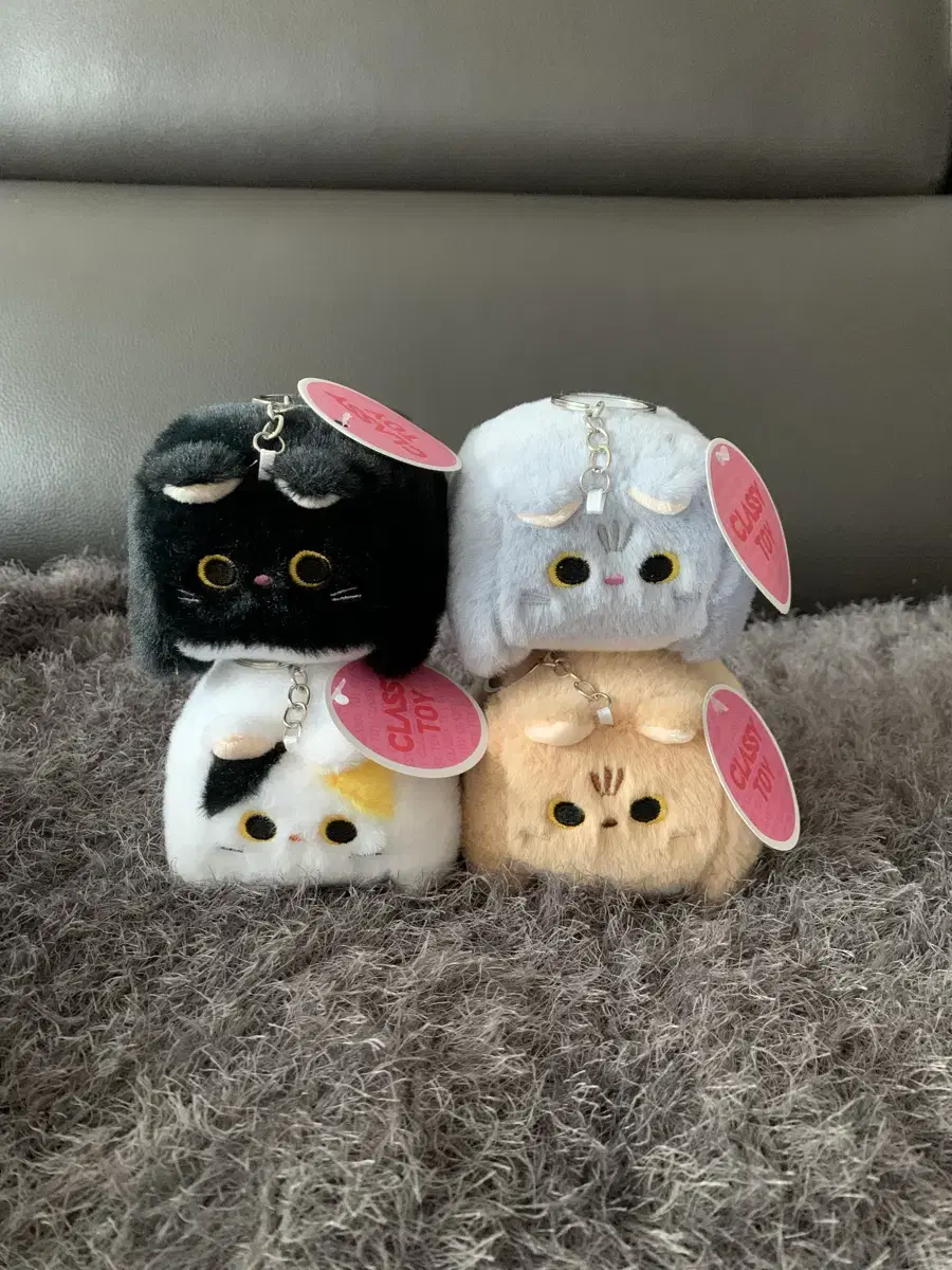 (새상품)네모고양이 삼색이,러시안블루,치즈냥,블랙냥 마스코트인형키링