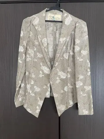 셋업 꽃무늬 베이지 블레이저 & 미니 스커트