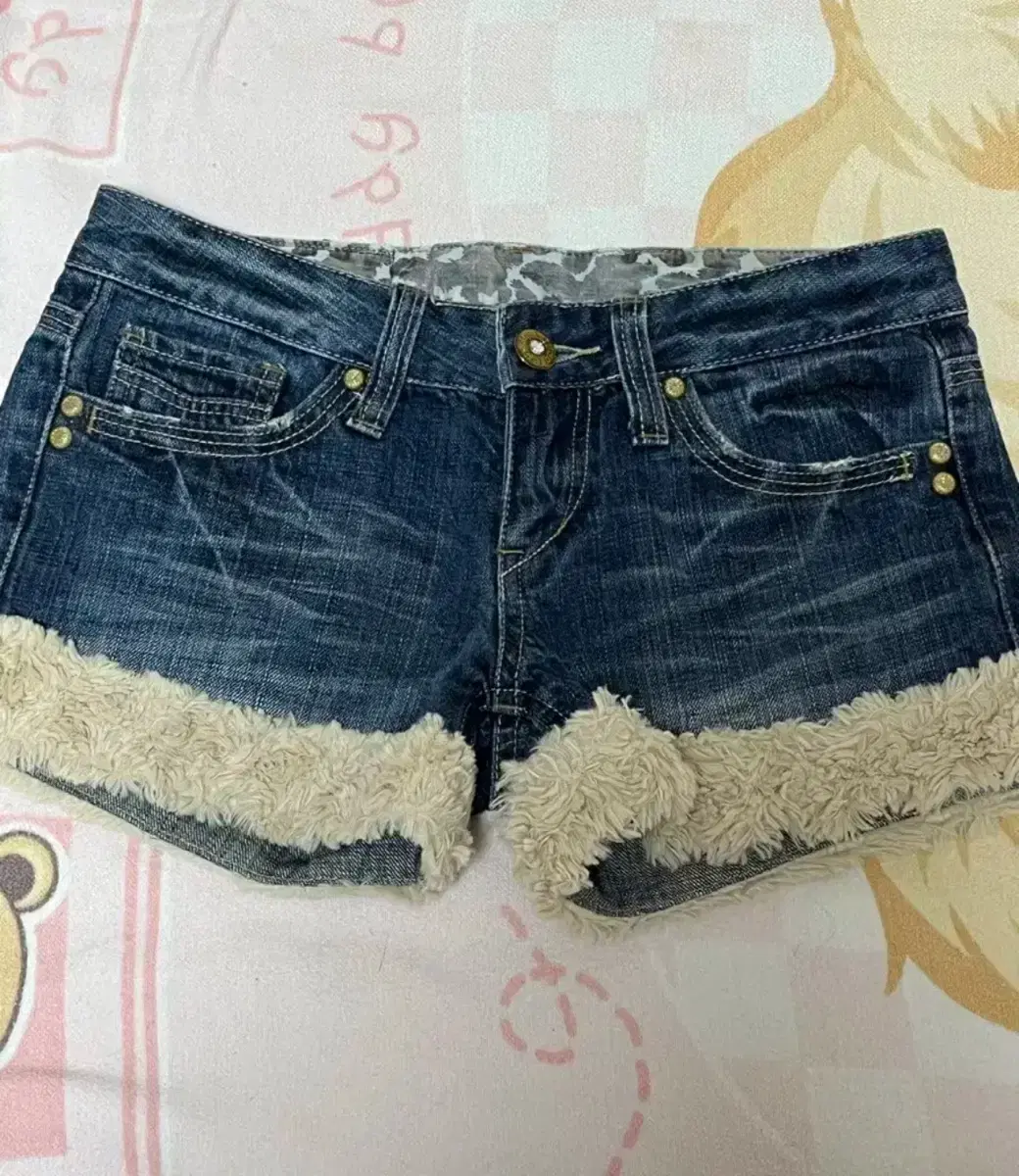 세실맥비 숏팬츠 퍼 털 청 반바지 갸루 오네 라떼 히메 빈티지 일본